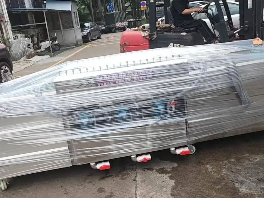 Aluminum sheet cleaning machine prepared for delivery